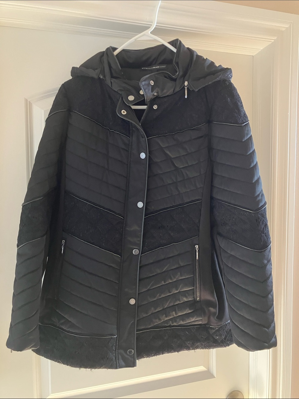 White House Black Market Black Quilted Hooded Puffer Jacket